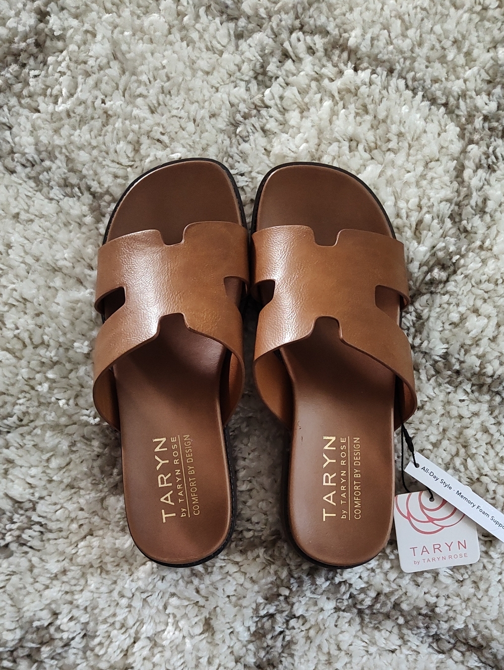 Taryn Rose Women's Brown Faux Leather Slide Sandals